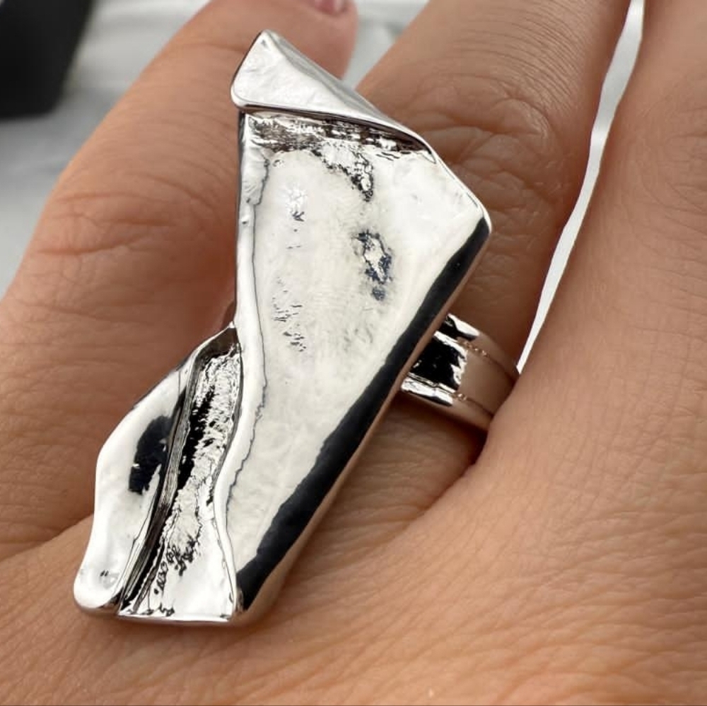 Zara Silver Abstract Statement Ring - image 1